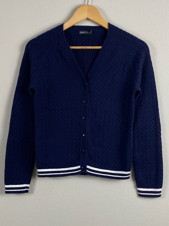 Bossini Sweaters - Bossini Ladies Cable Knit Varsity Striped Long Sleeve Button Front Cardigan